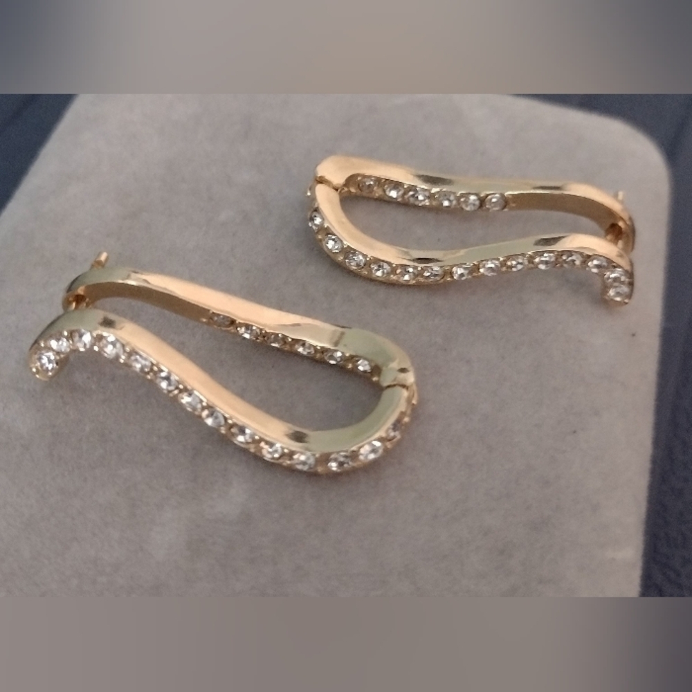 Elegant Gold and Silver Wave Earrings - Picture 3 of 7